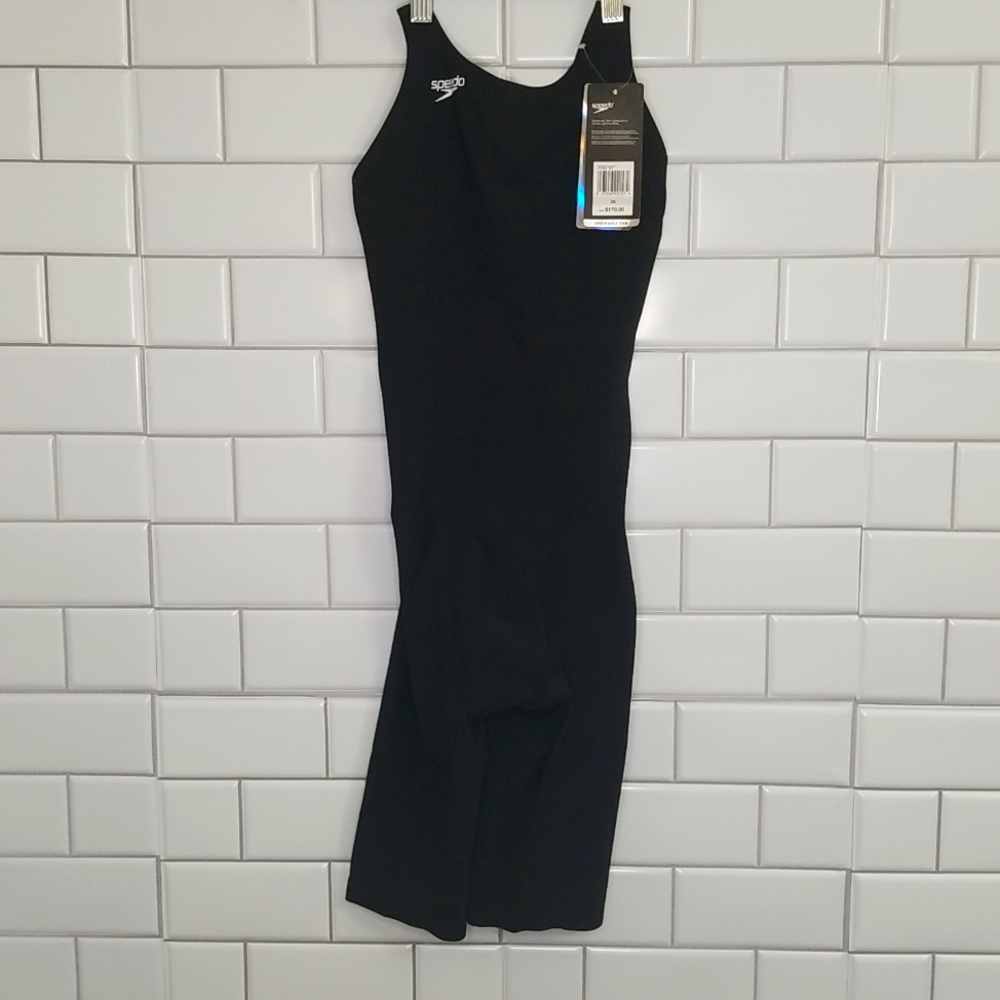 Speedo Power Plus Prime Kneeskin Swimsuit Black Size 26 NWT